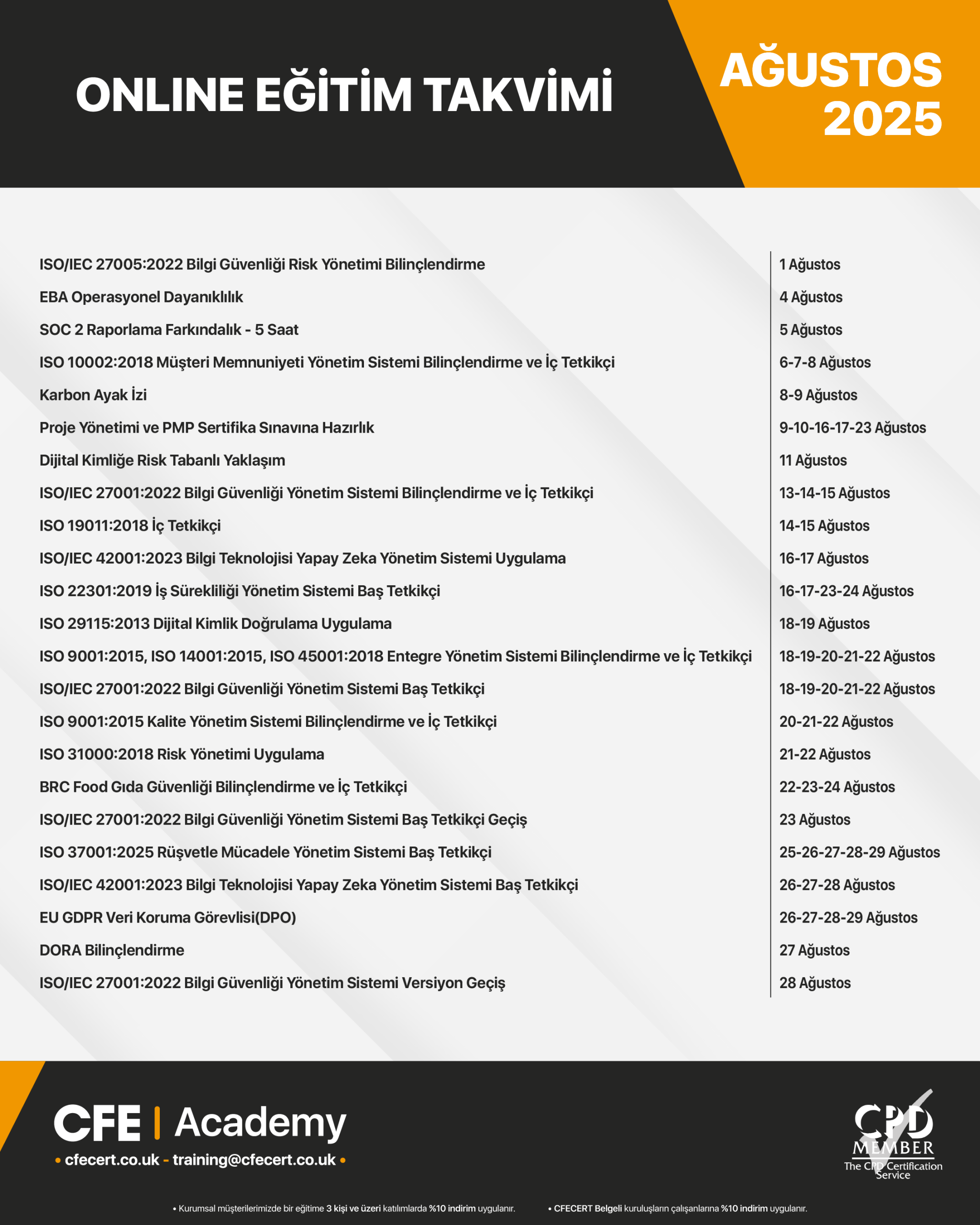 Ağustos 2025 Eğitim Takvimi