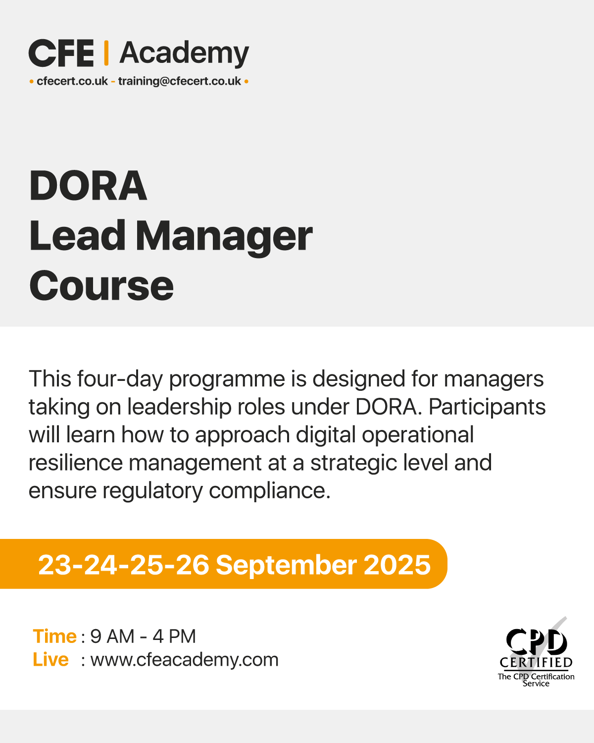 DORA Lead Manager Course