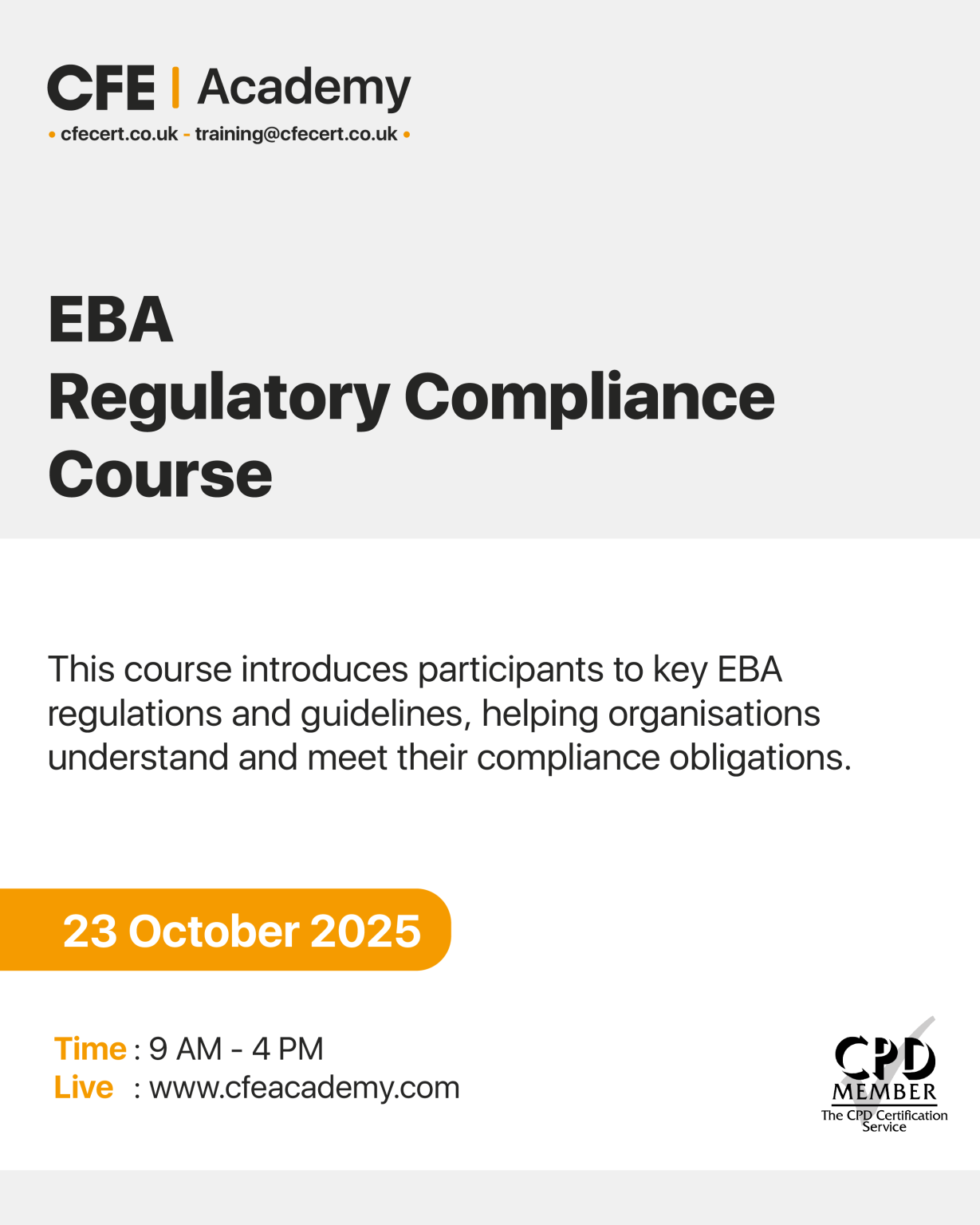 Regularity Course EBA Regulatory Compliance Course – CFE Certification