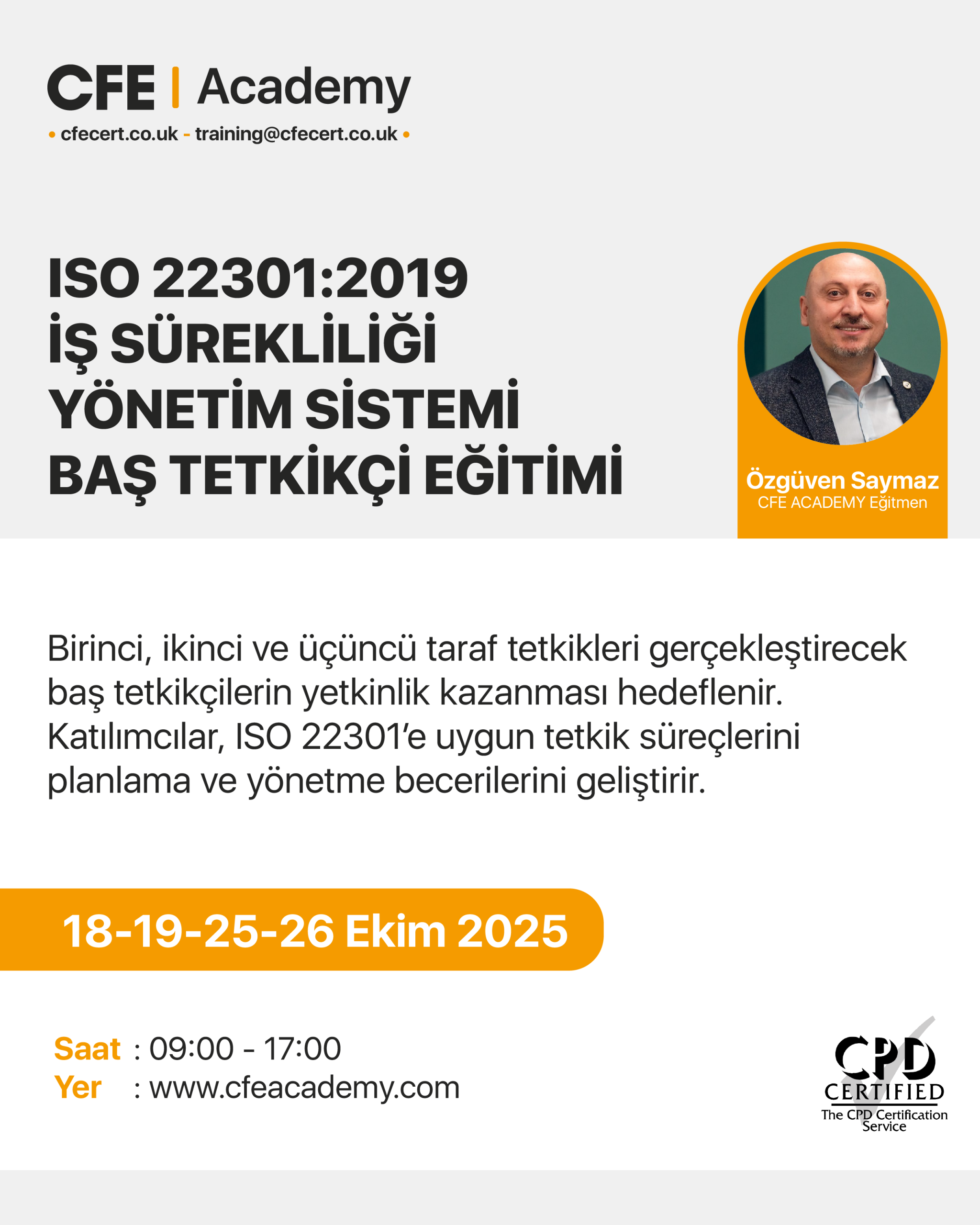 ISO 22301:2019 İş Sürekliliği Yönetim Sistemi, Baş Tetkikçi Eğitimi