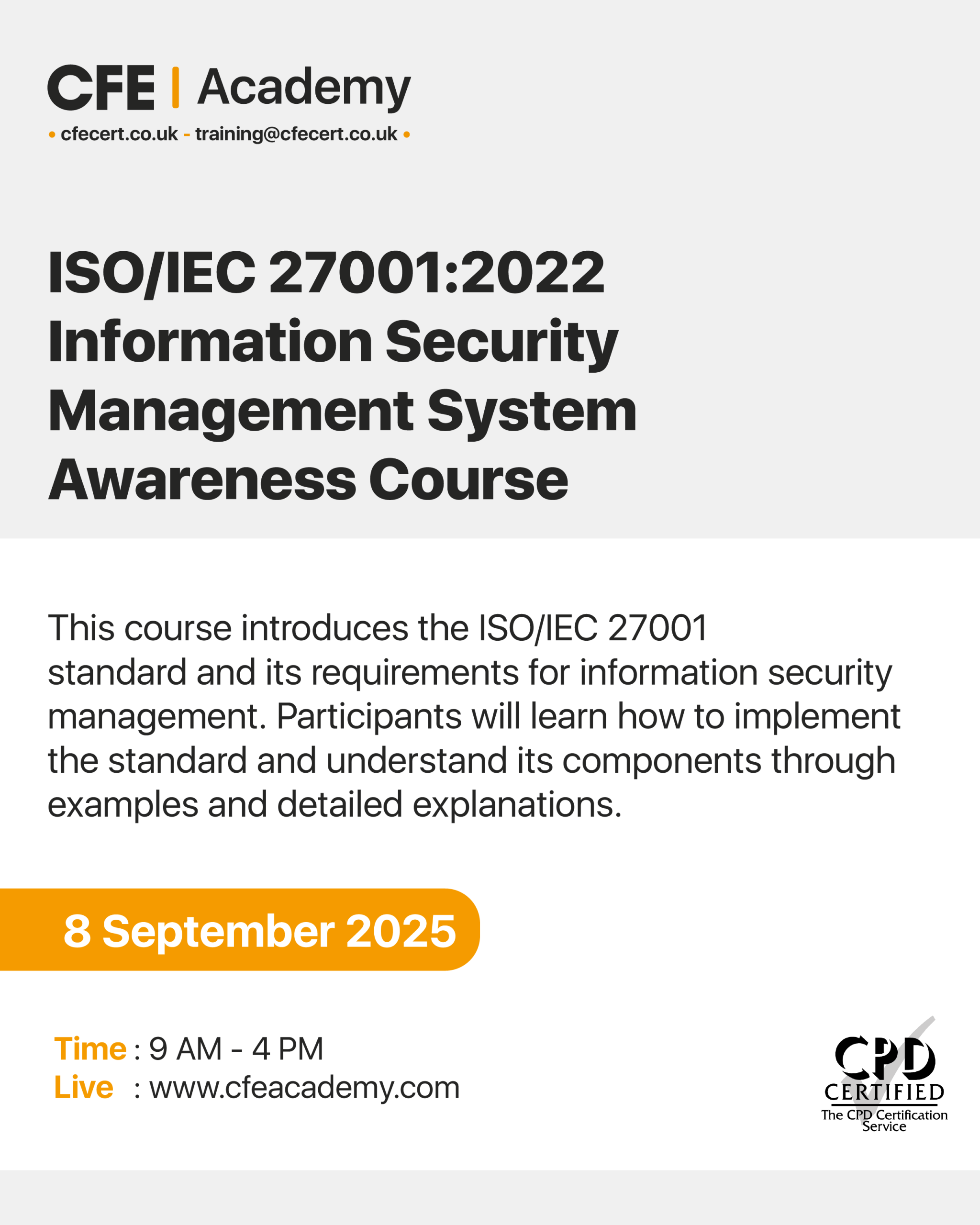 ISO/IEC 27001:2022 Information Security Management System, Awareness Course