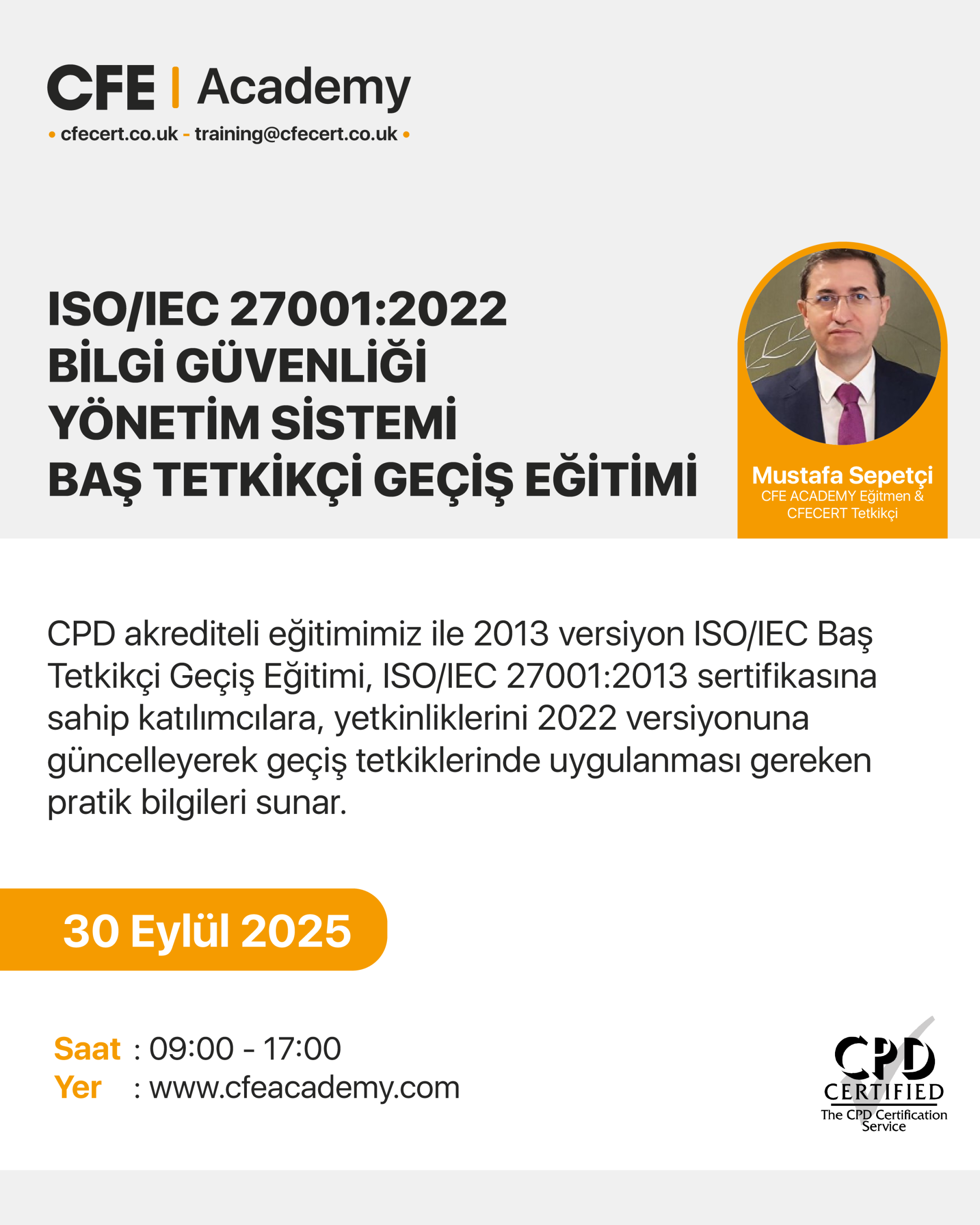 ISO/IEC 27001:2022 Bilgi Güvenliği Yönetim Sistemi Baş Tetkikçi Geçiş Eğitimi