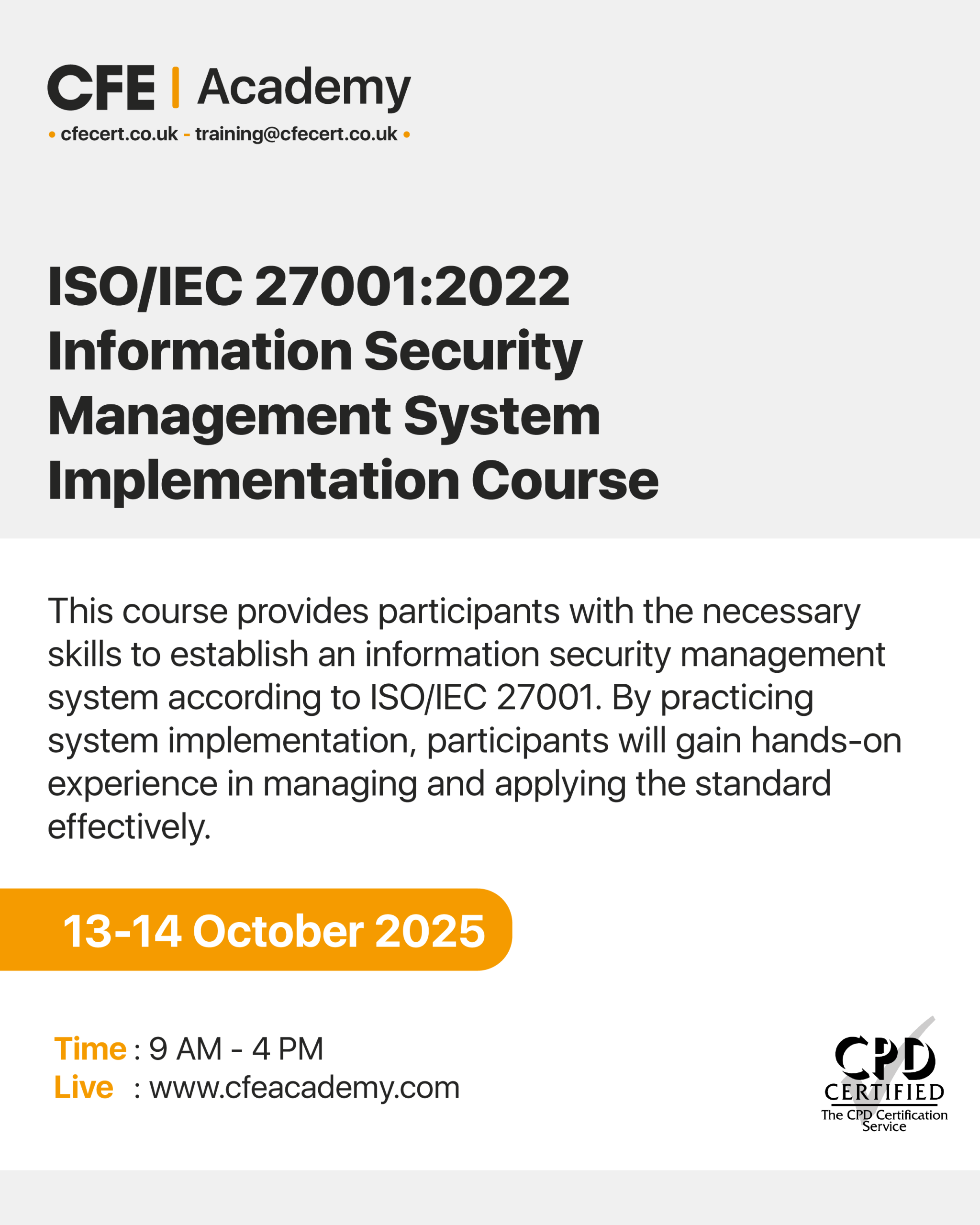 ISO/IEC 27001:2022 Information Security Management System, Implementation Course