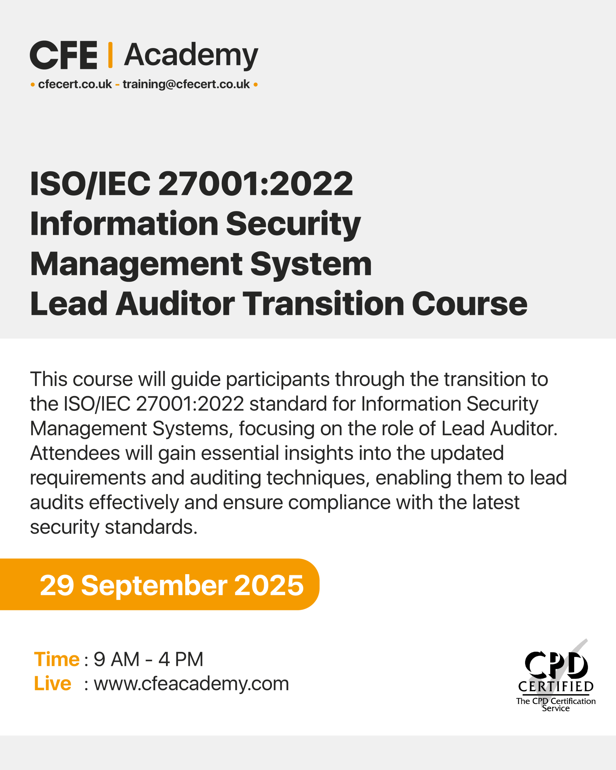 ISO/IEC 27001:2022 Information Security Management System, Lead Auditor Transition Course