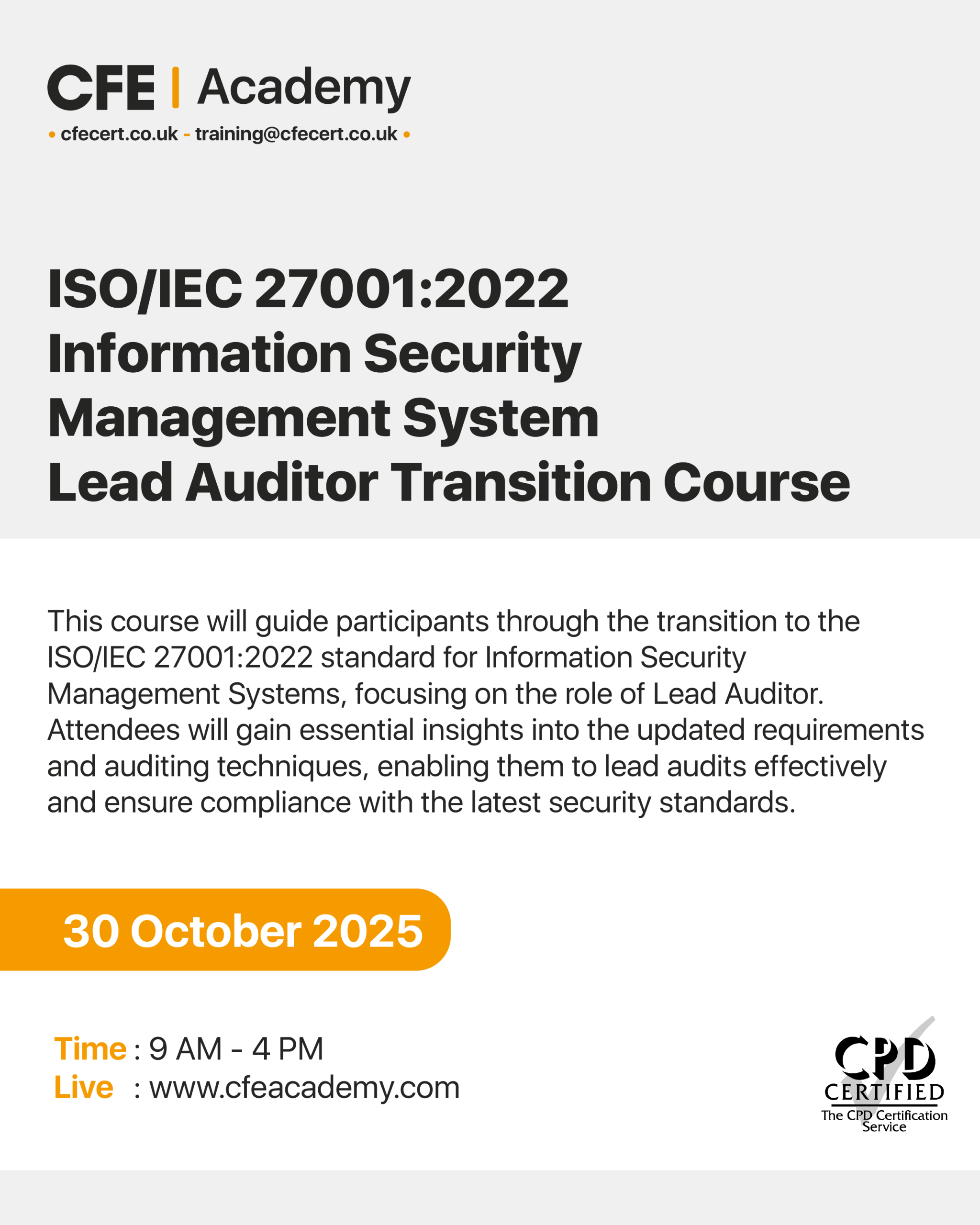 ISO/IEC 27001:2022 Information Security Management System, Lead Auditor Transition Course
