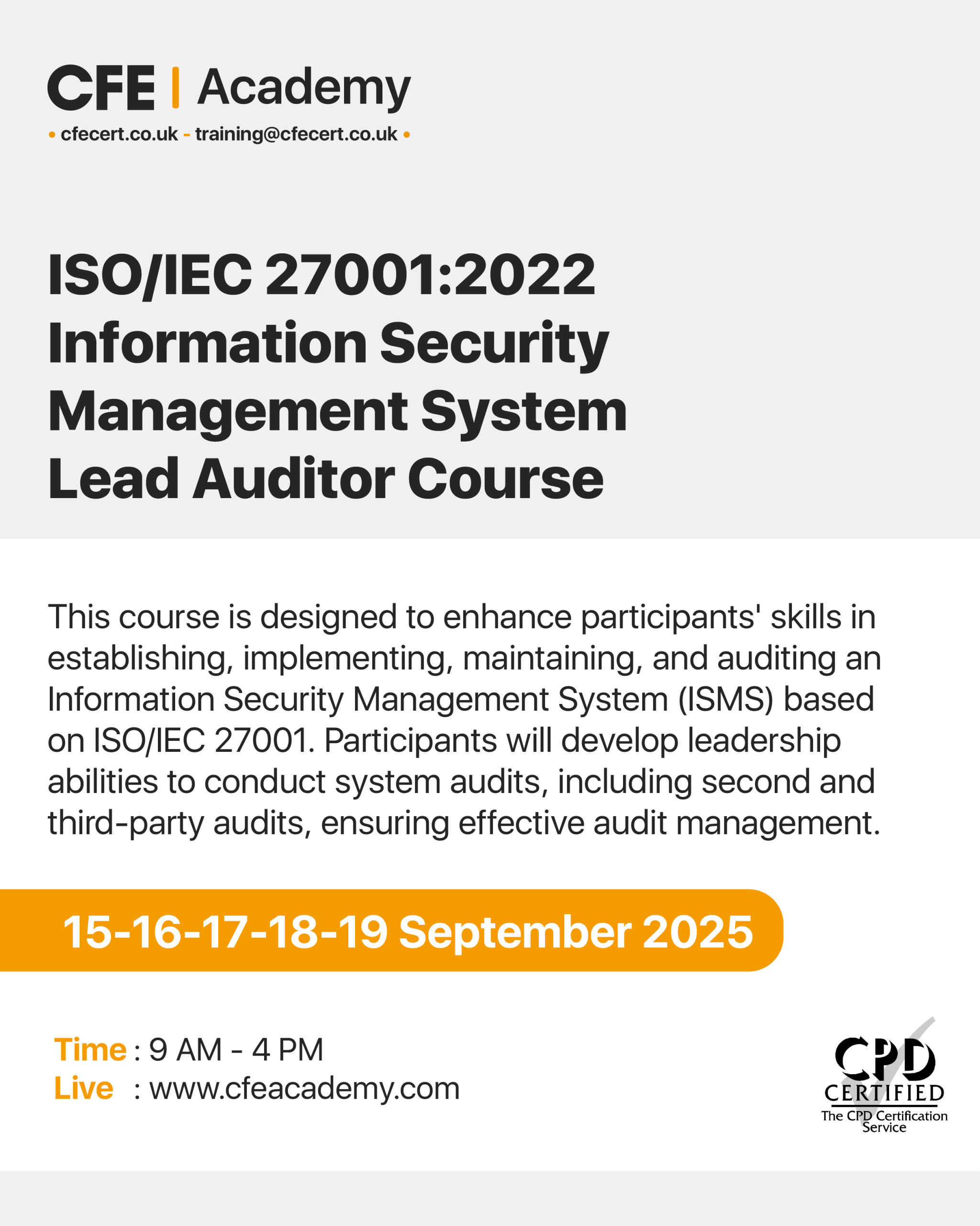 ISO/IEC 27001:2022 Information Security Management System, Lead Auditor Course