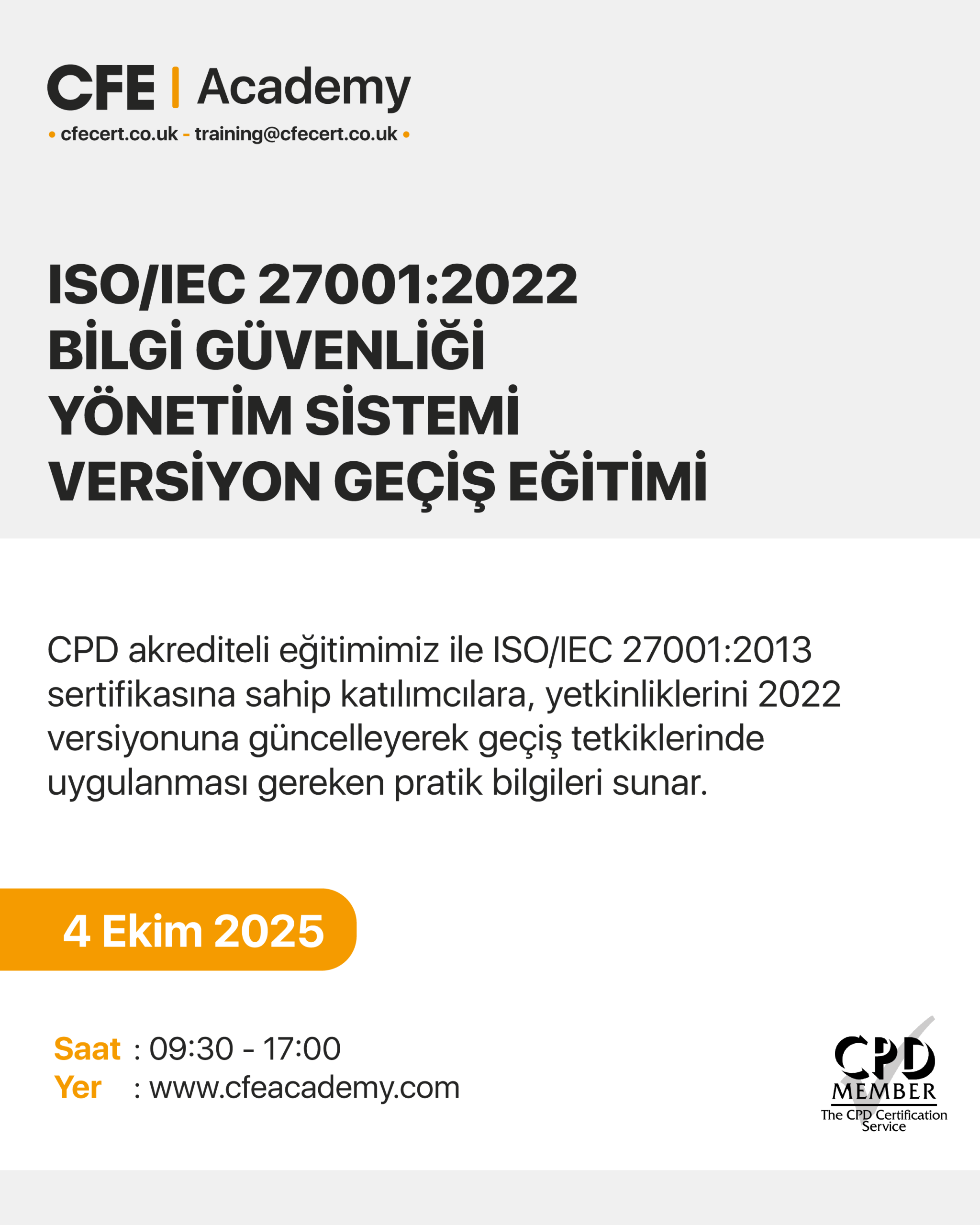 ISO/IEC 27001:2022 Bilgi Güvenliği Yönetim Sistemi, Versiyon Geçiş Eğitimi