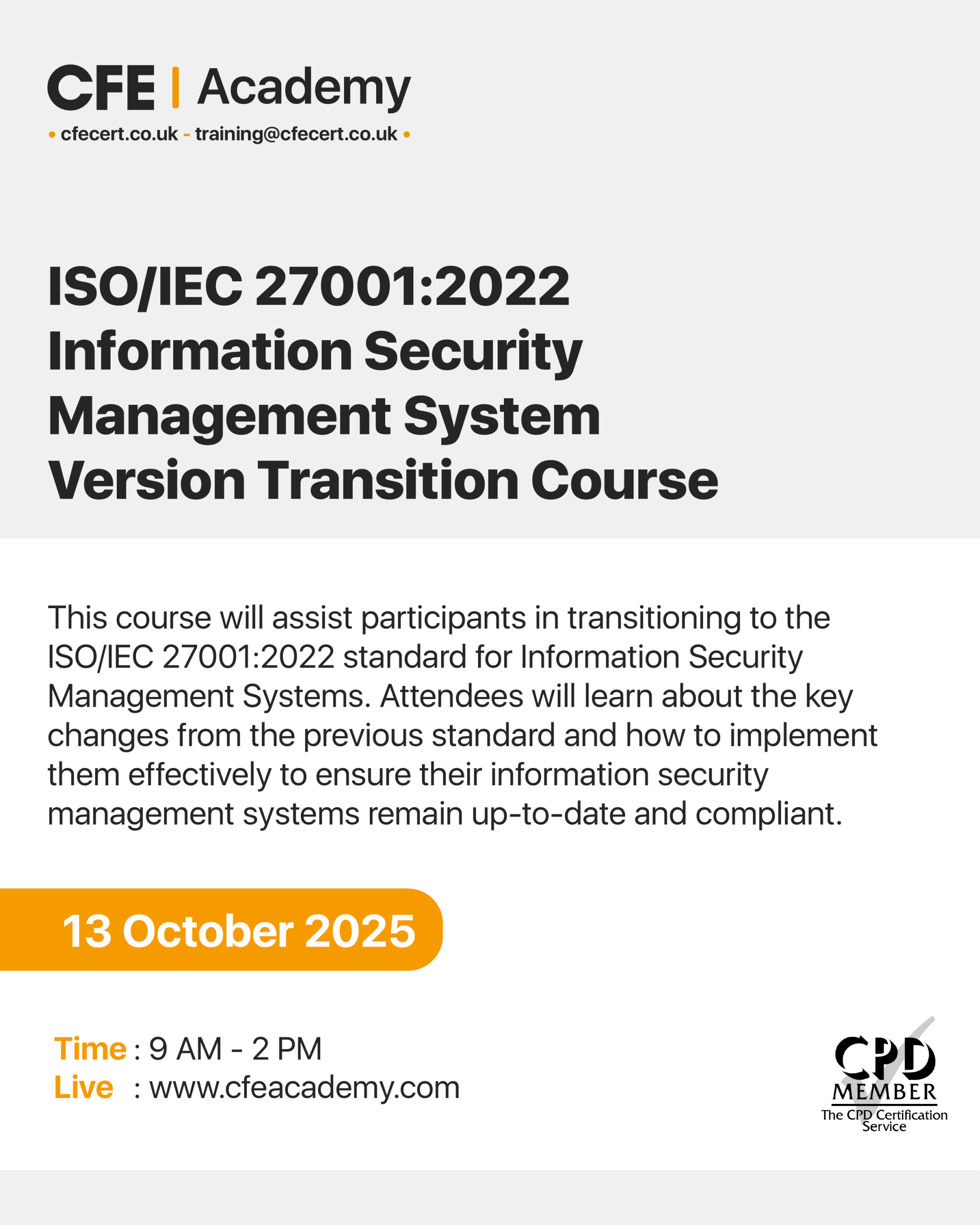 ISO/IEC 27001:2022 Information Security Management System, Version Transition Course