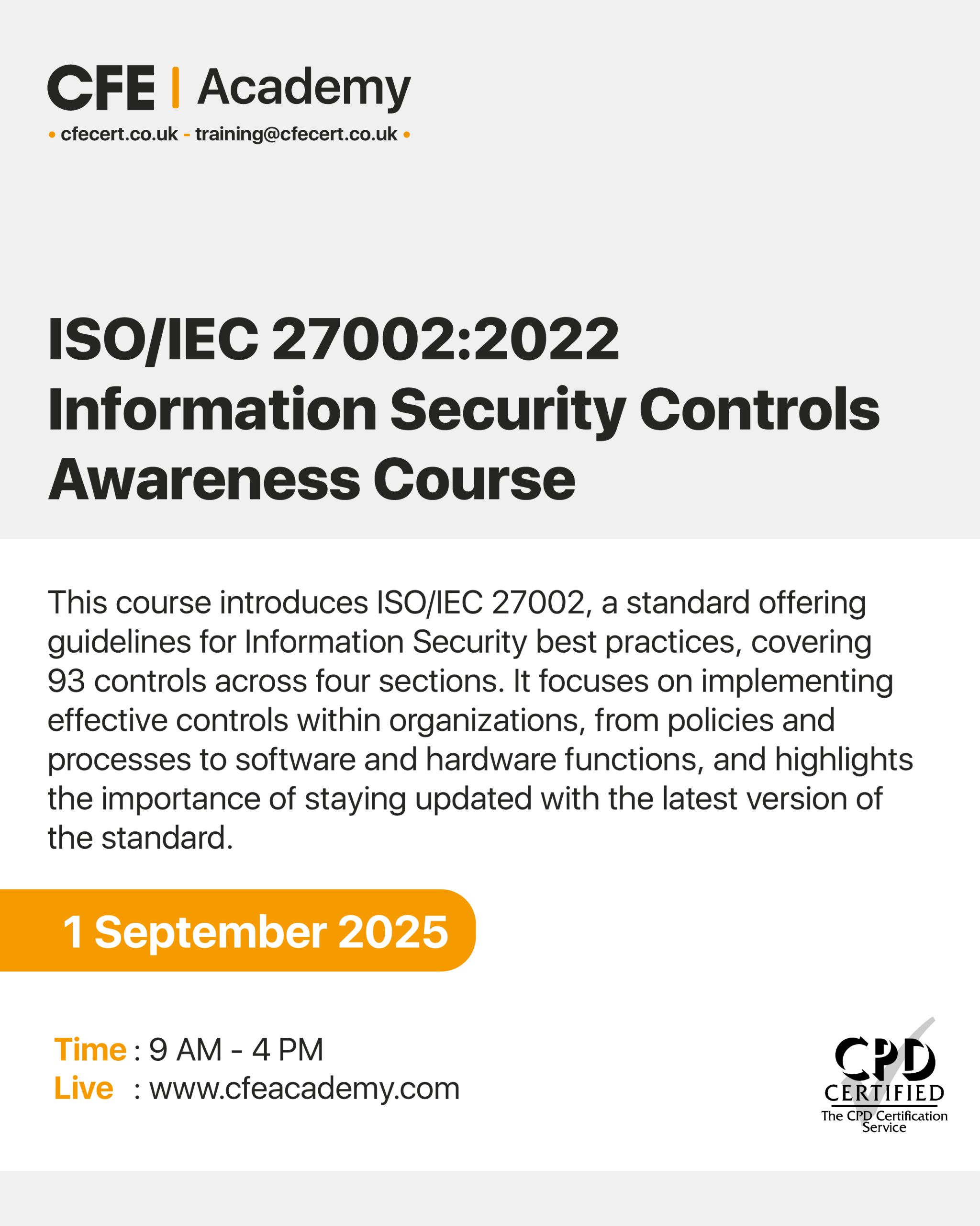 ISO/IEC 27002:2022 Information Security Controls, Awareness Course