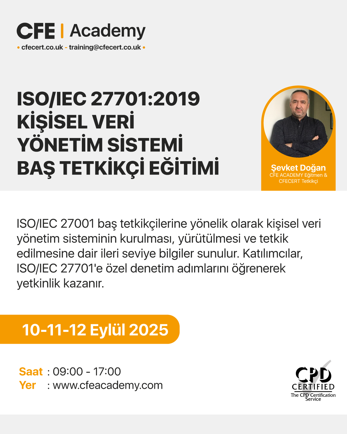 ISO/IEC 27701:2019 Kişisel Veri Yönetim Sistemi Baş Tetkikçi Eğitimi