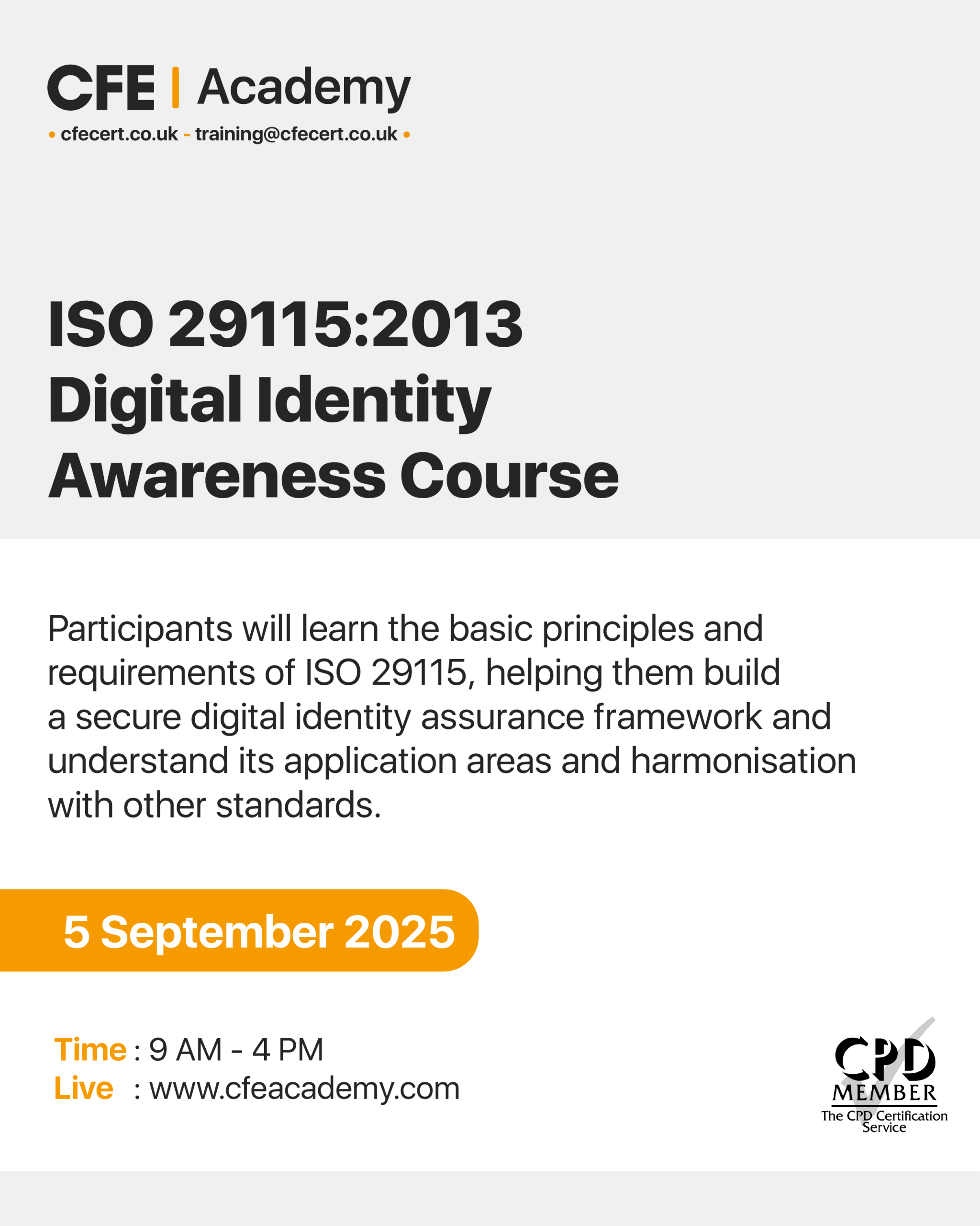 ISO 29115:2013 Digital Identity, Awareness Course