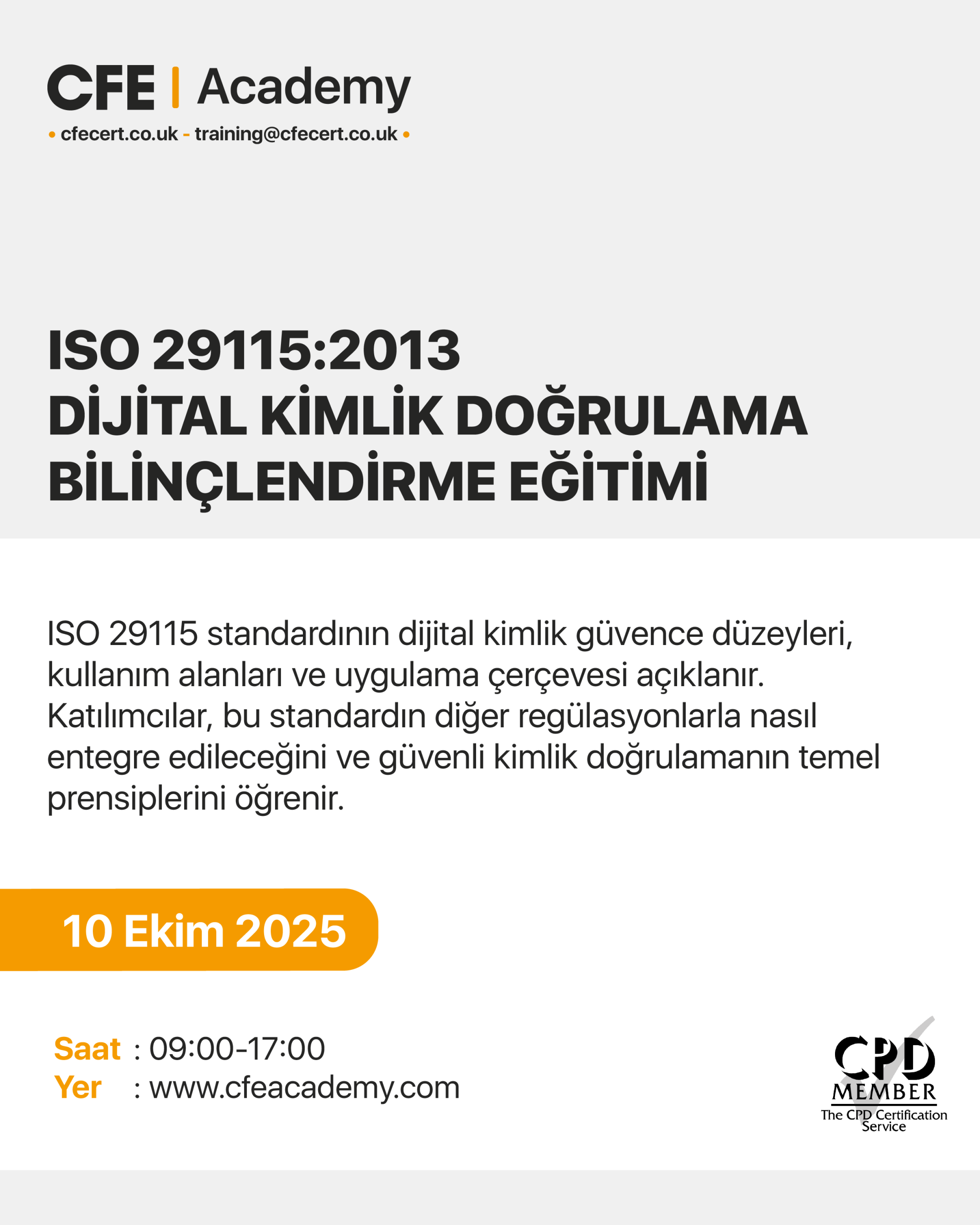 ISO 29115:2013 Dijital Kimlik Doğrulama Yönetimi, Bilinçlendirme Eğitimi