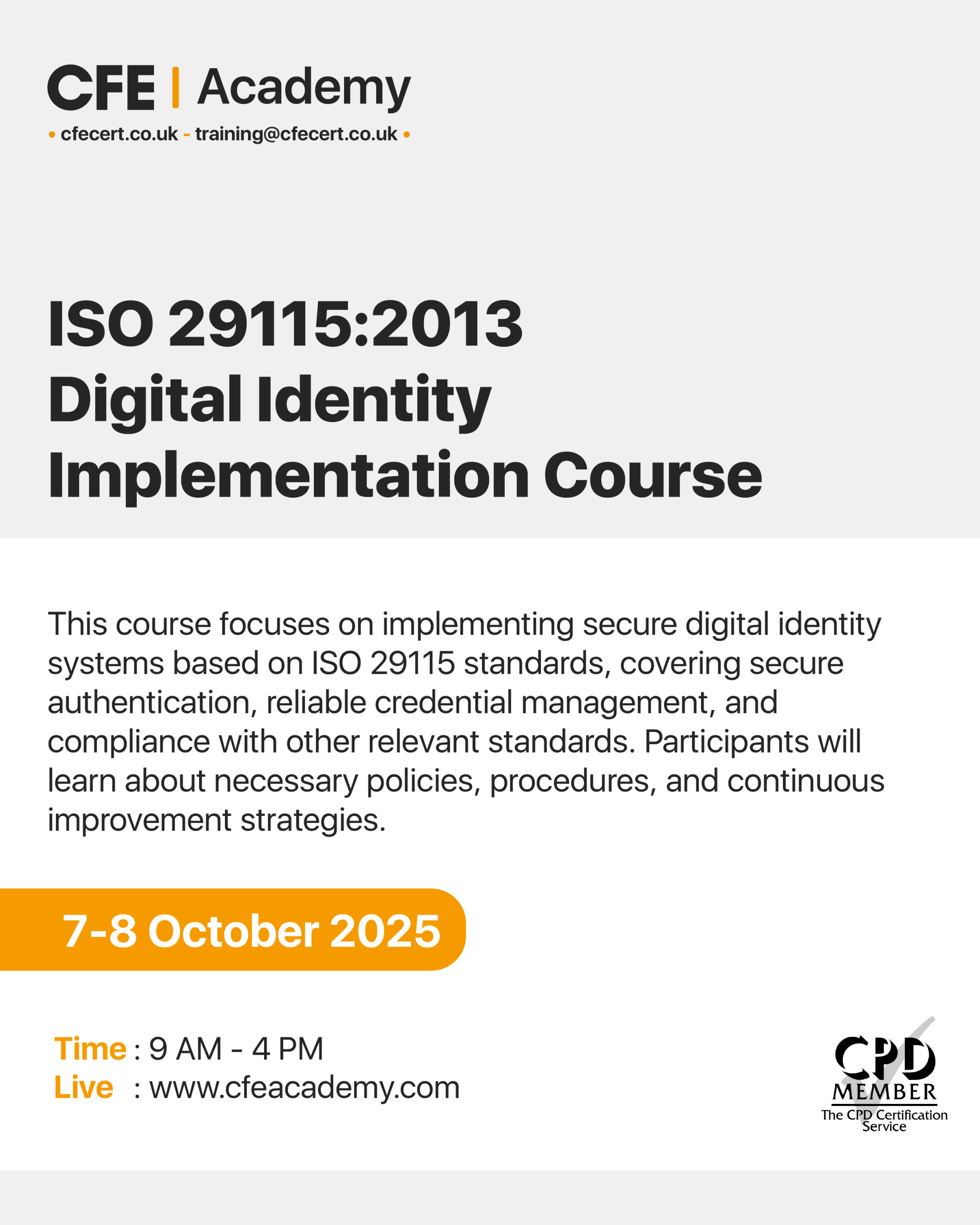 ISO 29115:2013 Digital Identity, Implementation Course