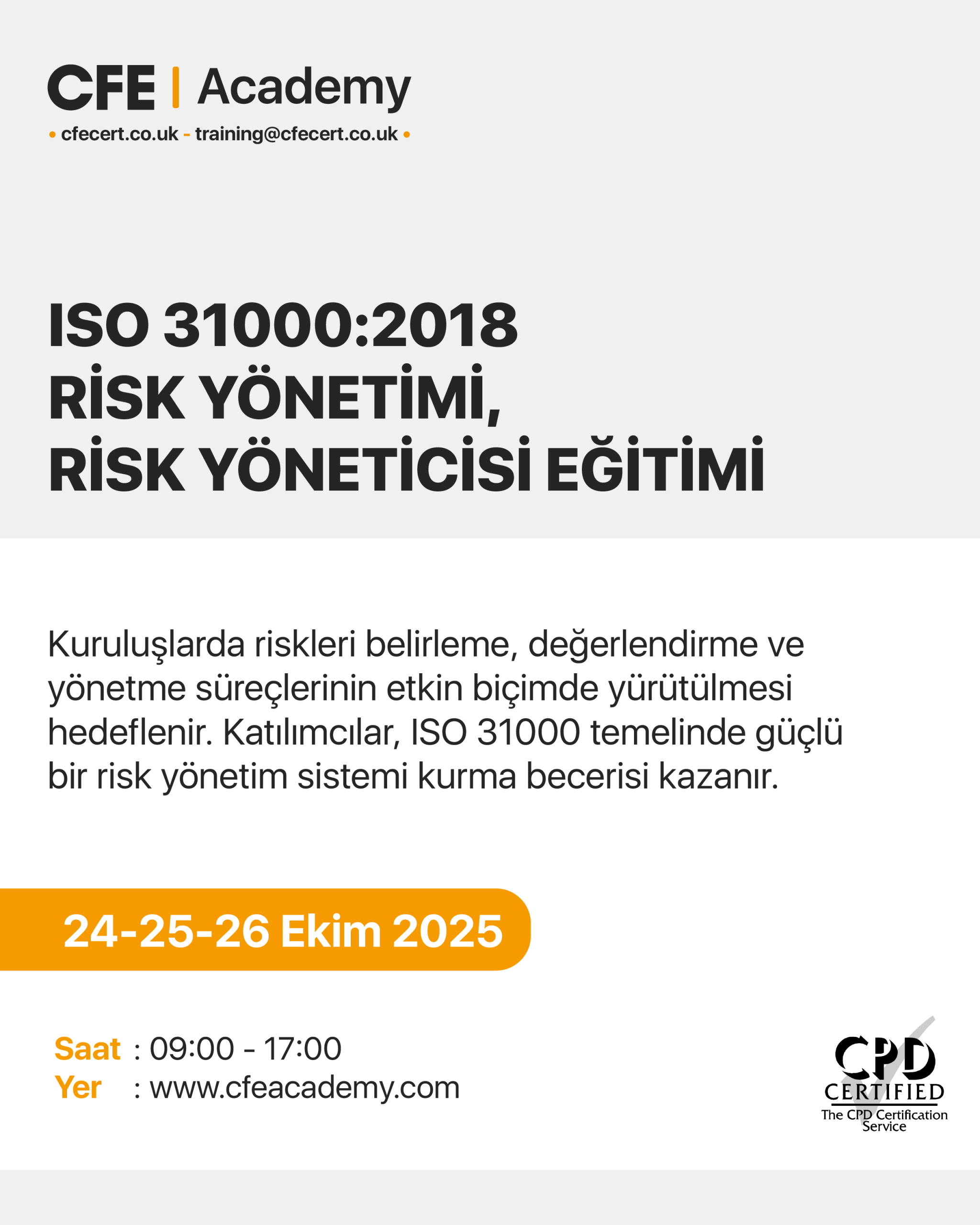 ISO 31000:2018 Risk Yönetimi, Risk Yöneticisi Eğitimi