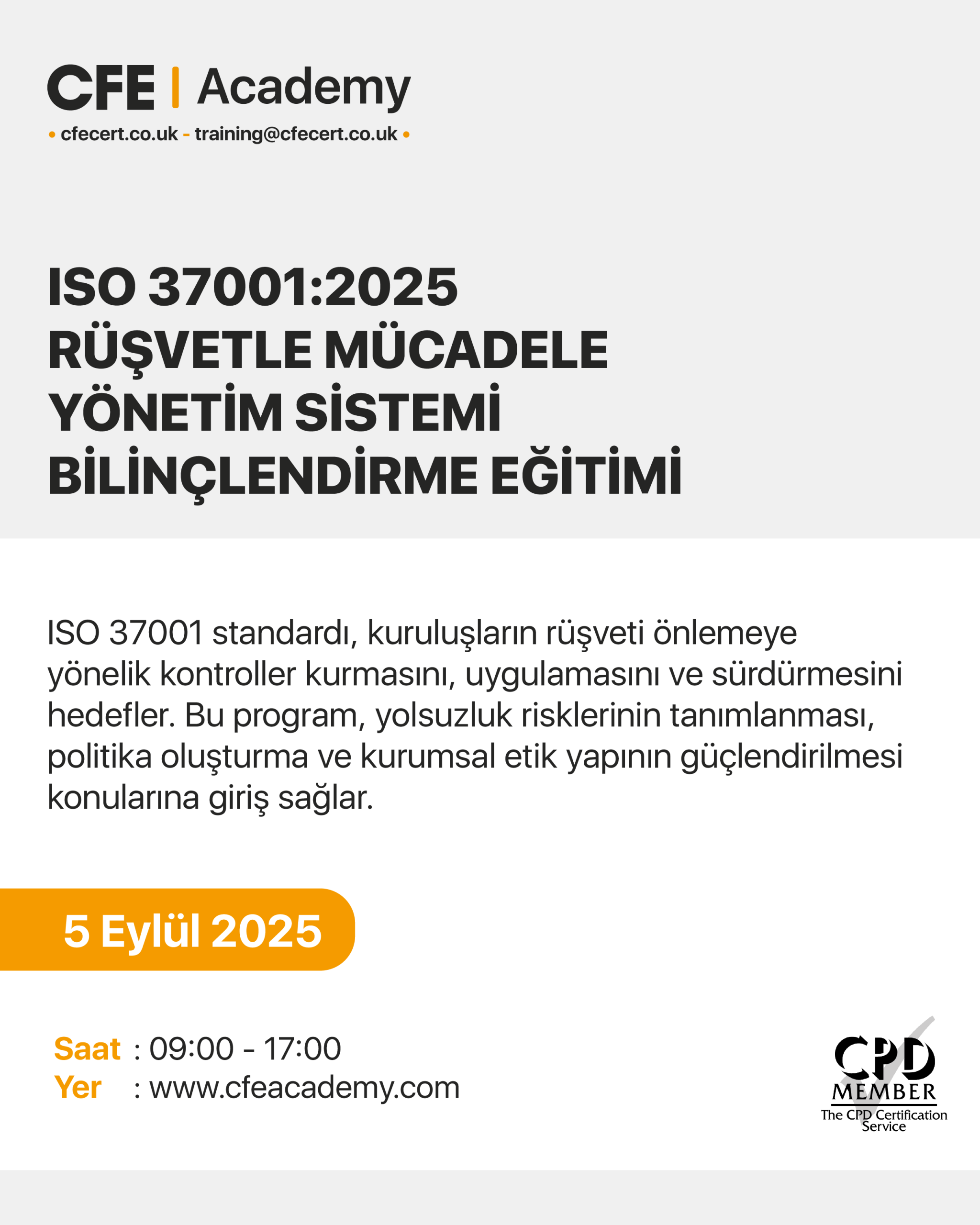 ISO 37001:2025 Rüşvetle Mücadele Yönetim Sistemi Bilinçlendirme Eğitimi
