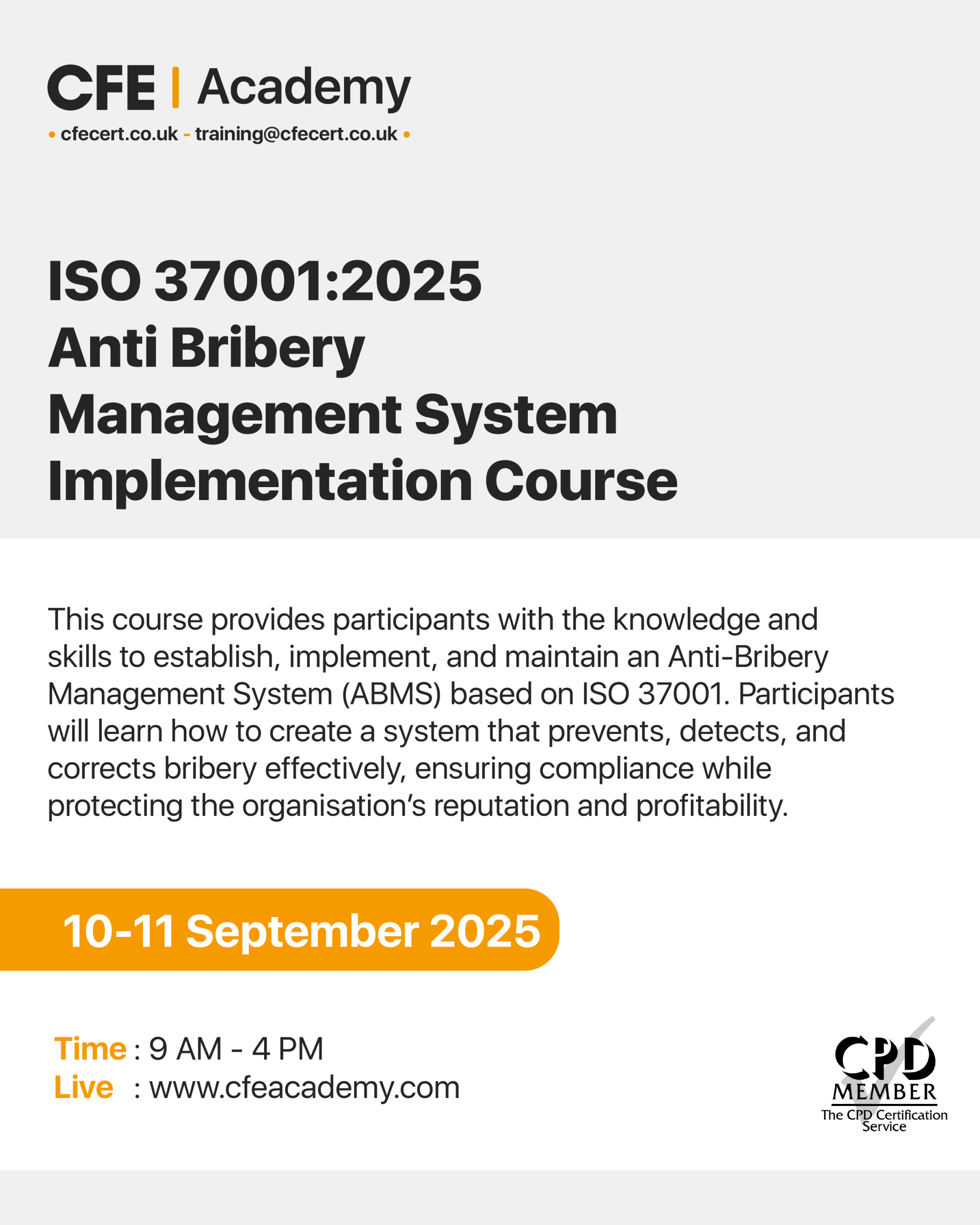 ISO 37001:2025 Anti Bribery Management System, Implementation Course