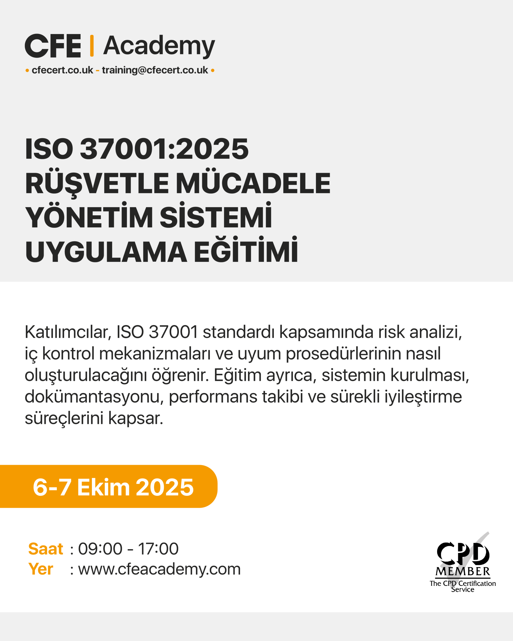 ISO 37001:2025 Rüşvetle Mücadele Yönetim Sistemi, Uygulama Eğitimi