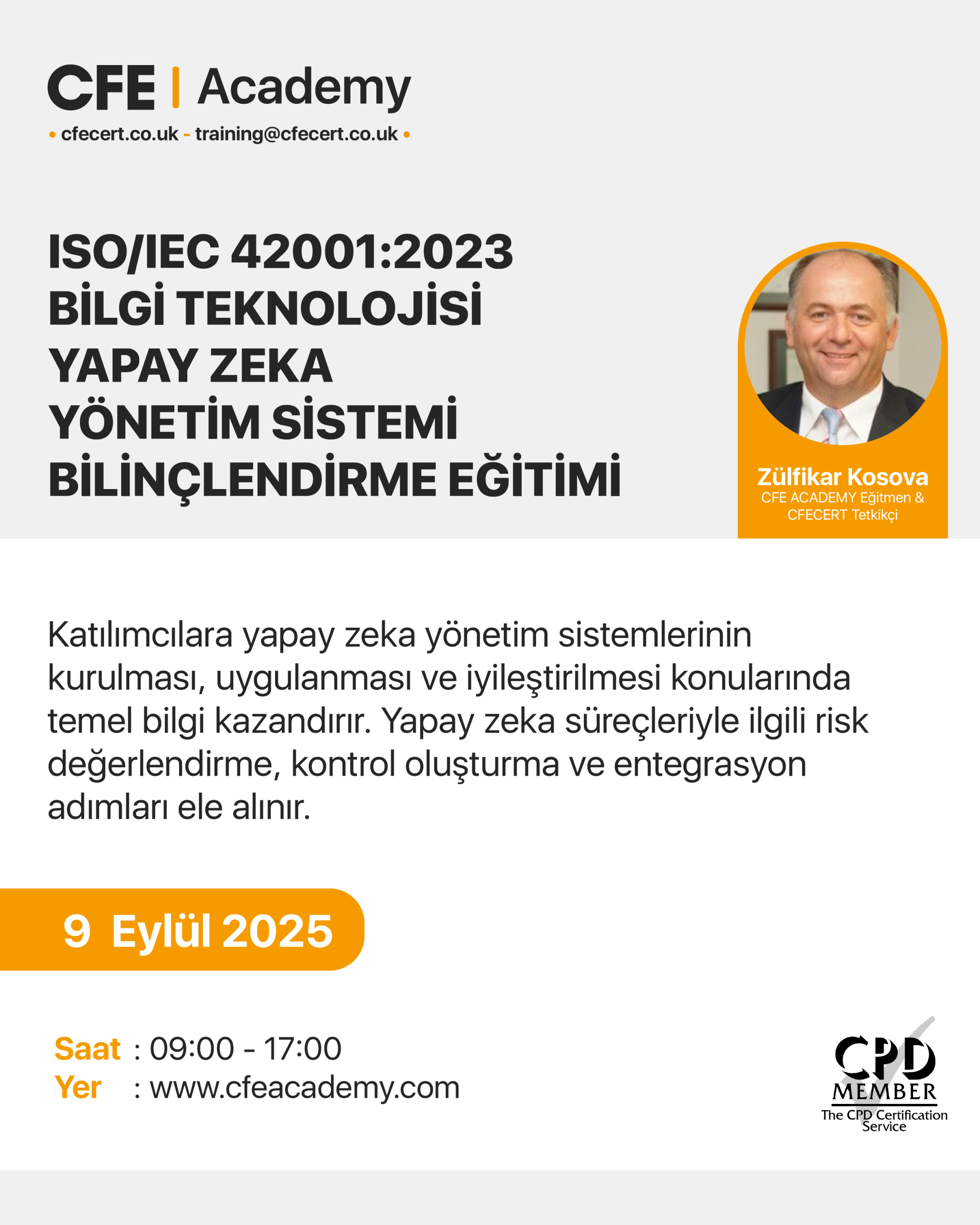 ISO/IEC 42001:2023 Bilgi Teknolojisi Yapay Zeka Yönetim Sistemi, Bilinçlendirme Eğitimi