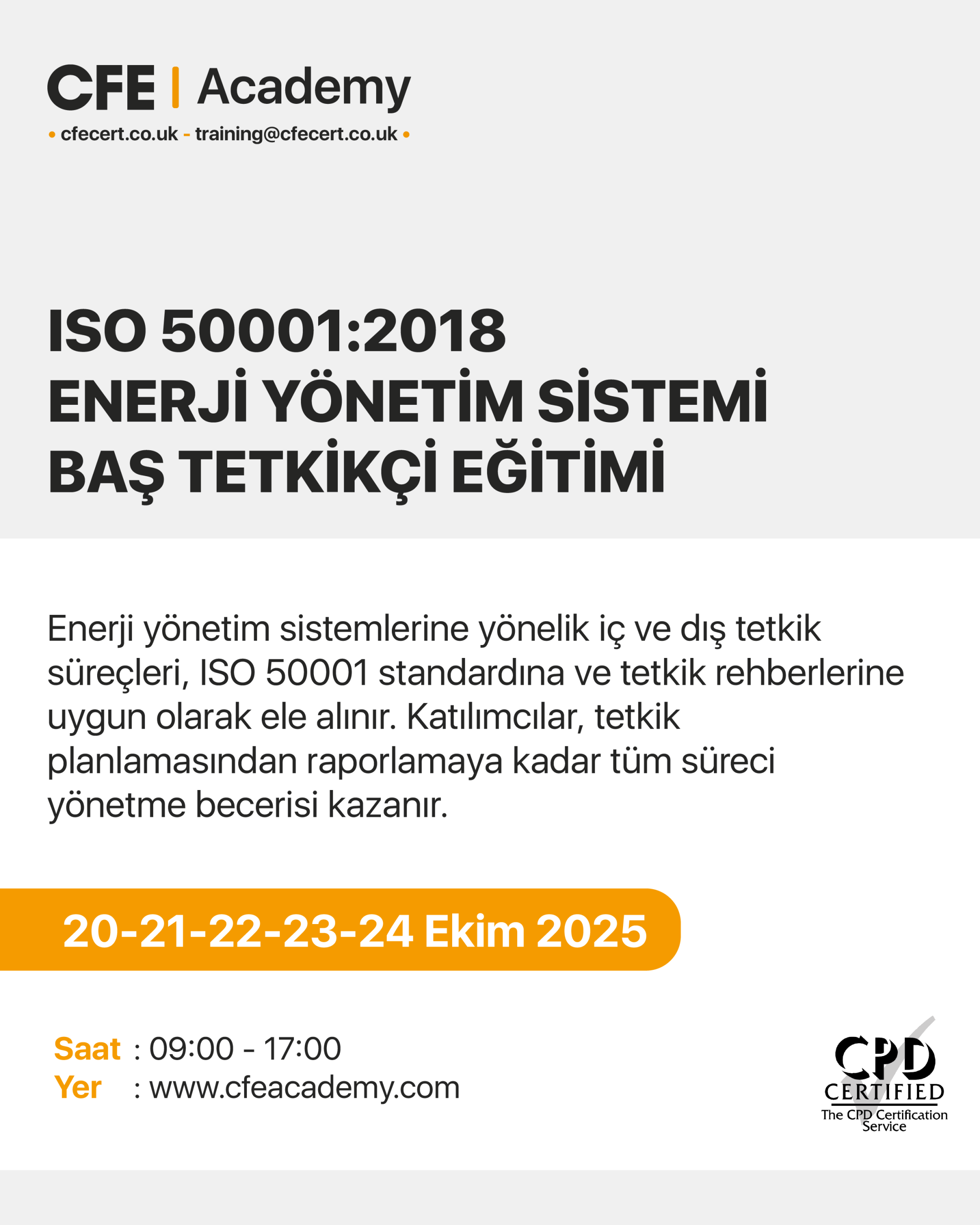 ISO 50001:2018 Enerji Yönetim Sistemi, Baş Tetkikçi Eğitimi