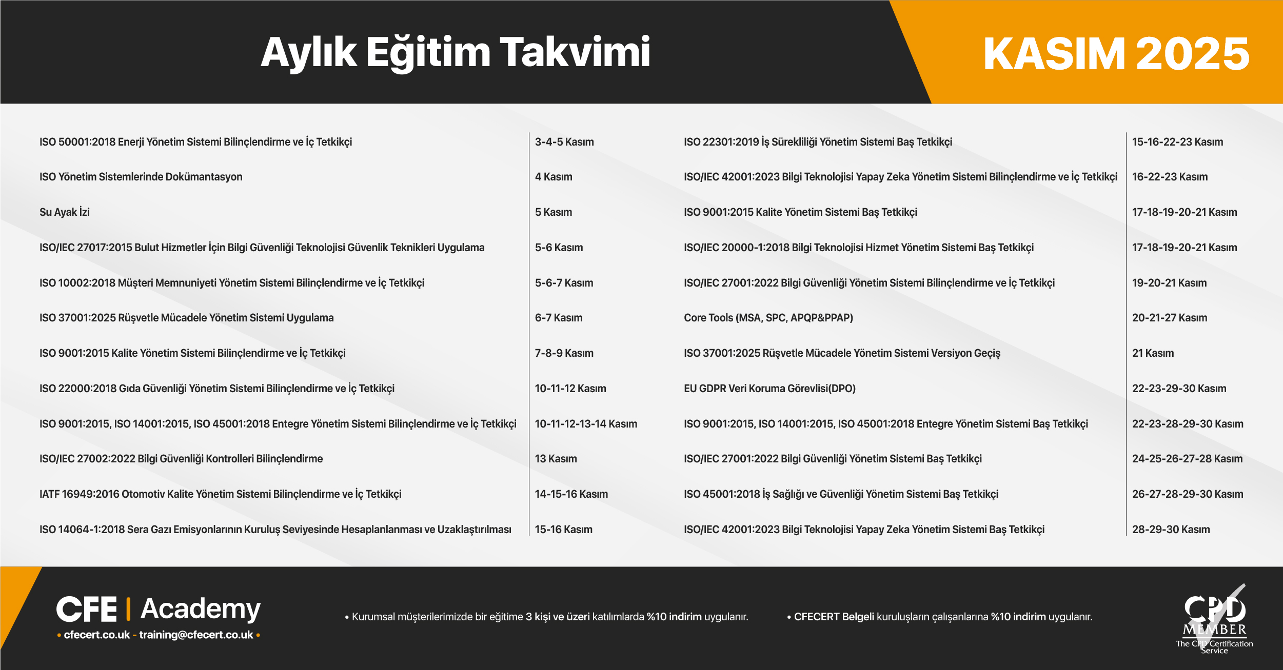 Kasım 2025 Eğitim Takvimi