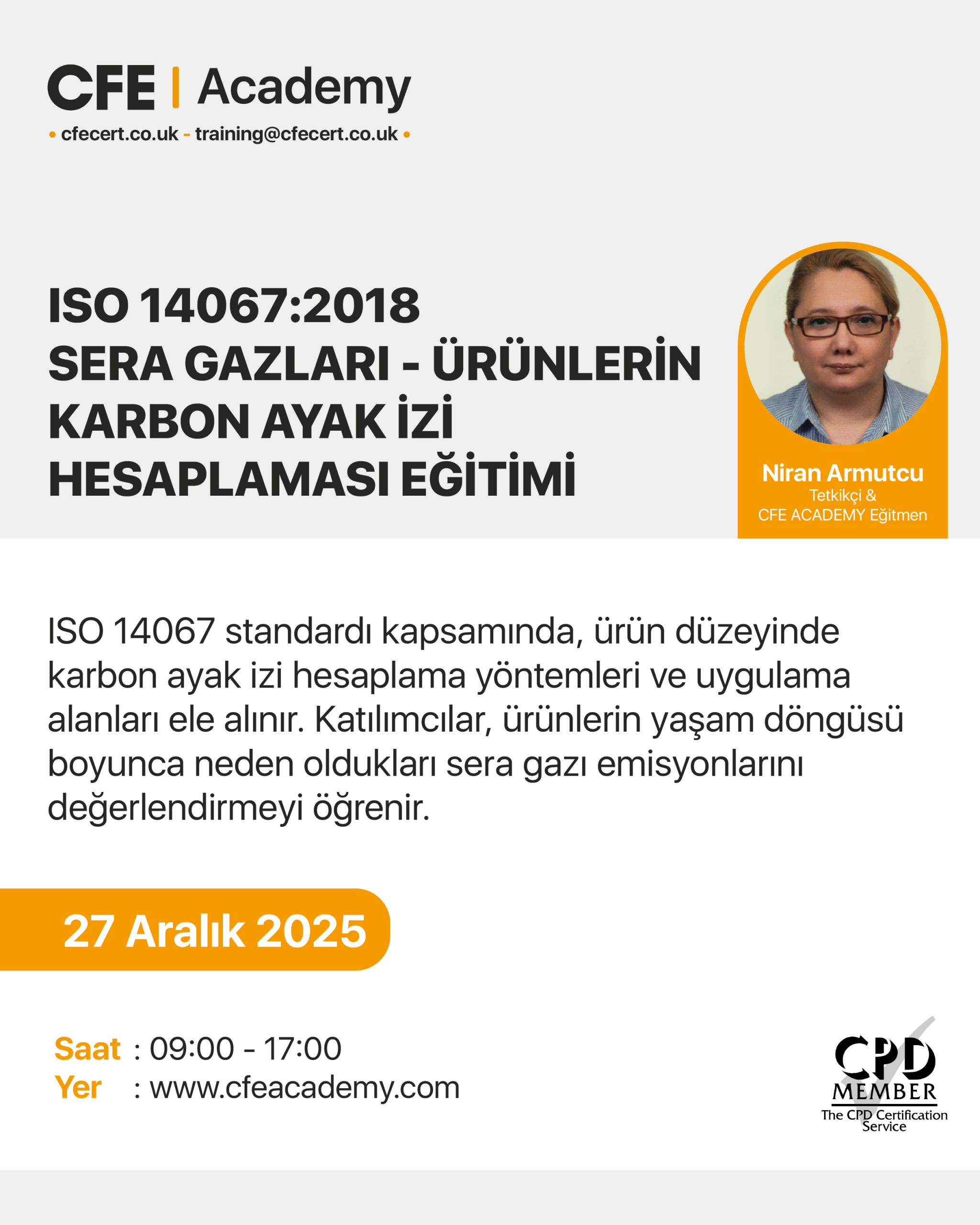 ISO 14067:2018 Sera Gazları – Ürünlerin Karbon Ayak İzi Hesaplaması Eğitimi