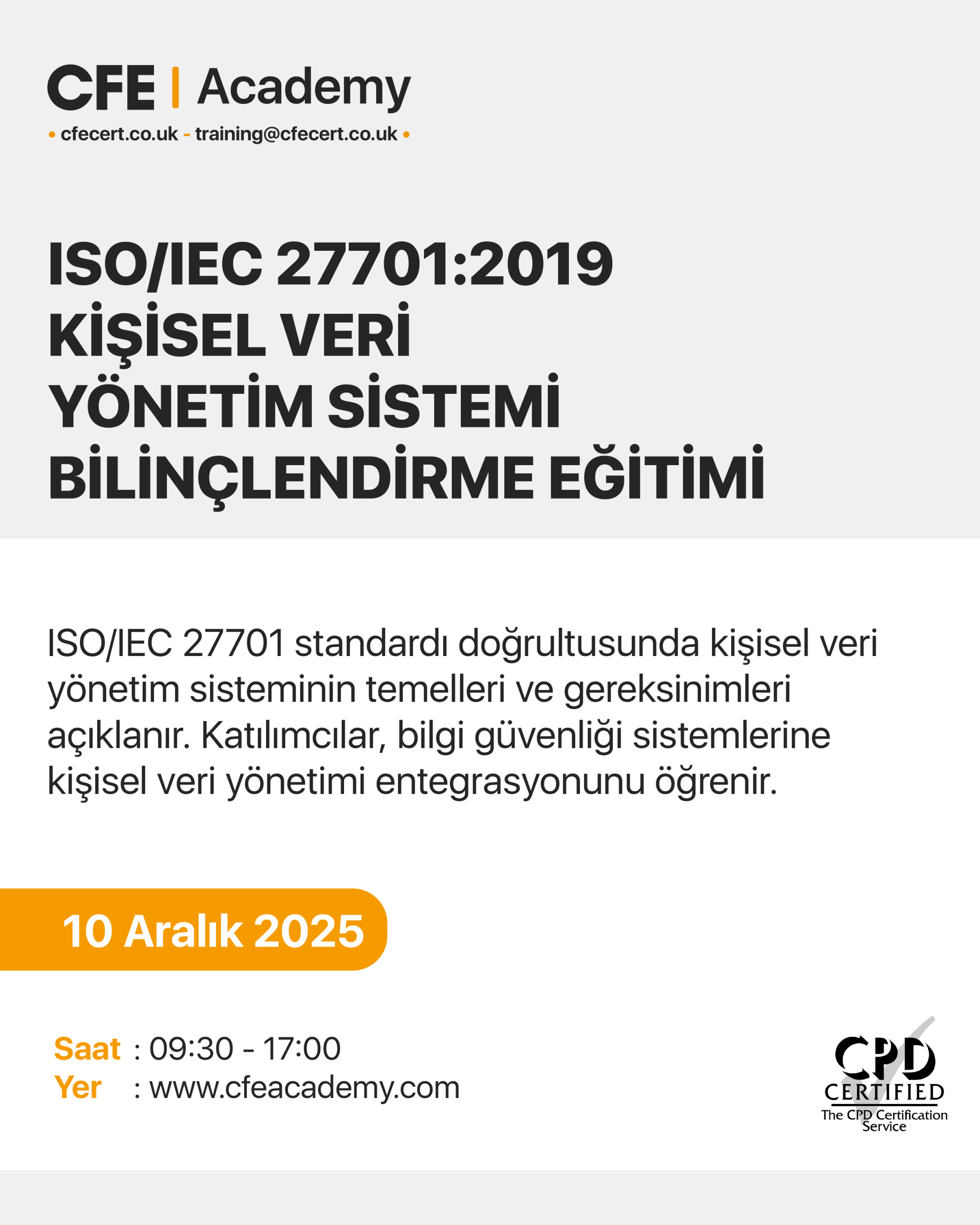 ISO/IEC 27701:2019 Kişisel Veri Yönetim Sistemi, Bilinçlendirme Eğitimi