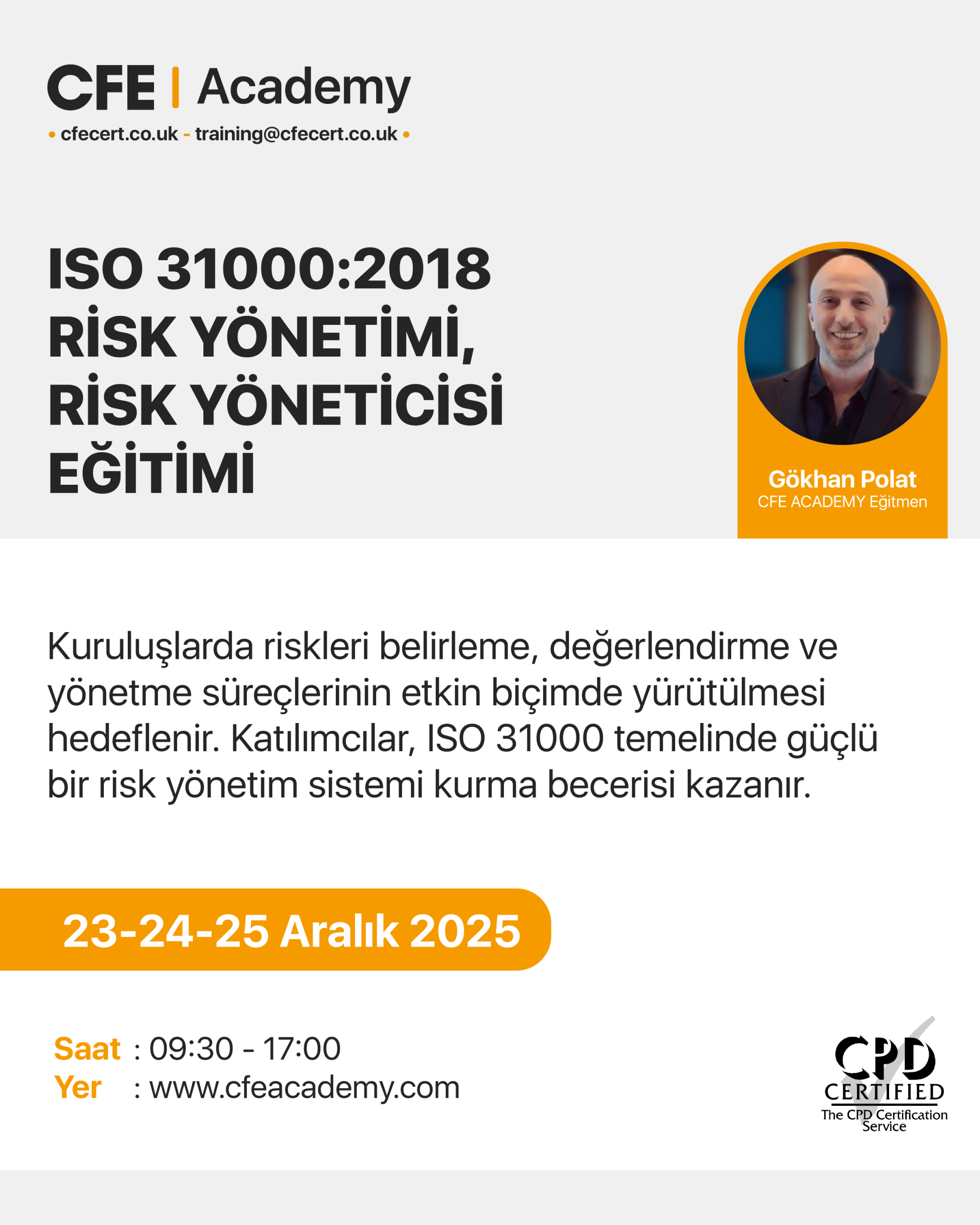 ISO 31000:2018 Risk Yönetimi, Risk Yöneticisi Eğitimi