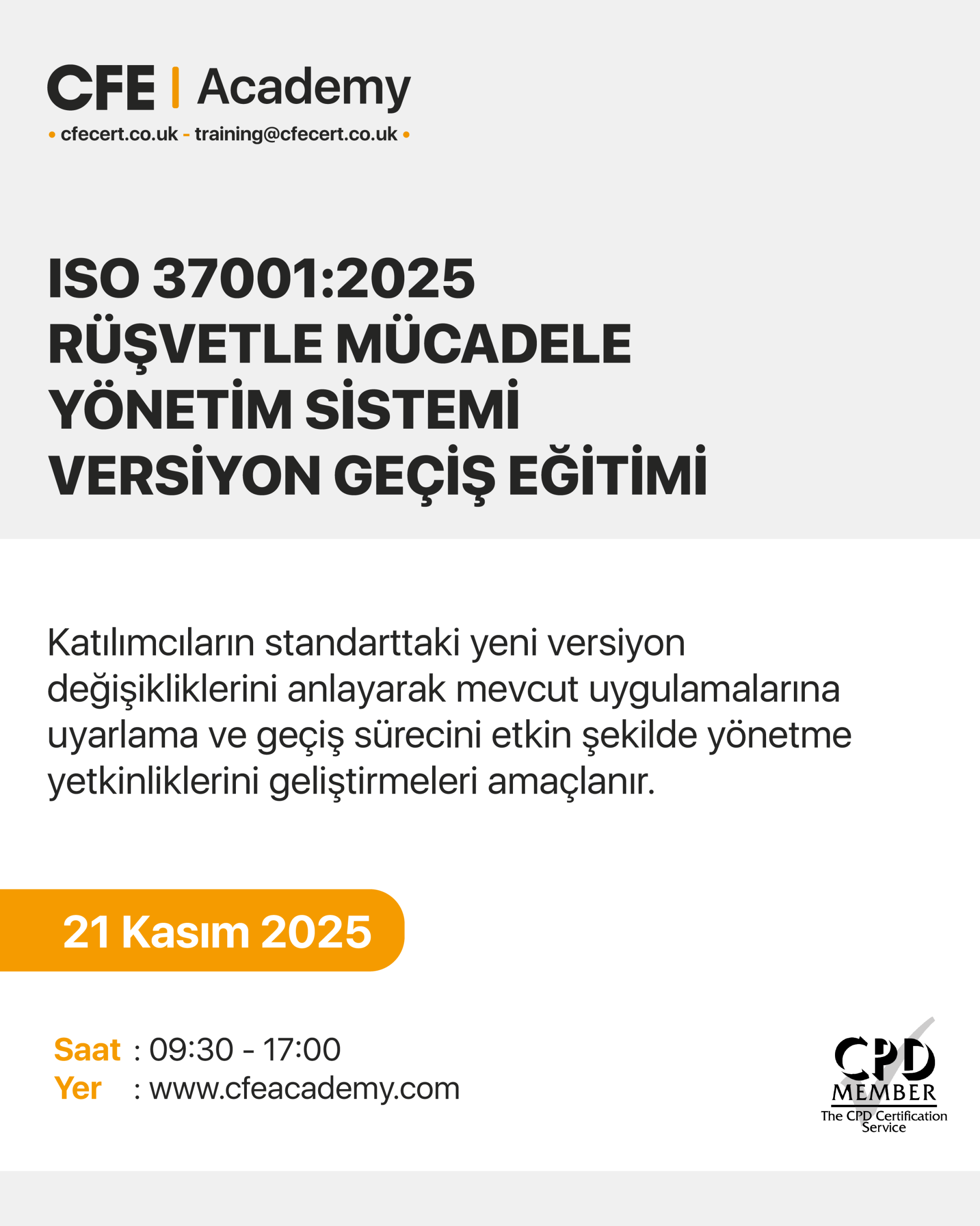ISO 37001:2025 Rüşvetle Mücadele Yönetim Sistemi, Versiyon Geçişi Eğitimi