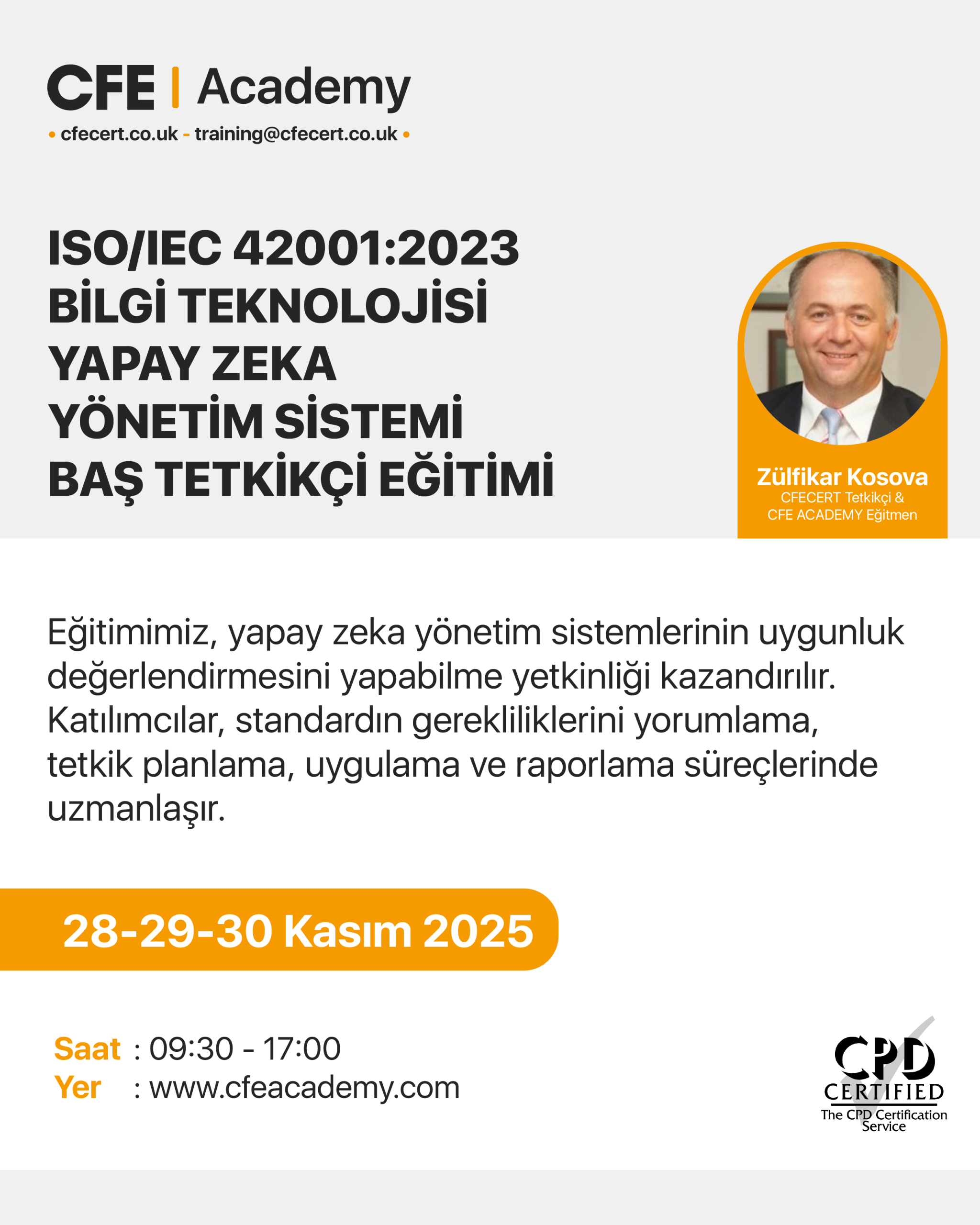 ISO/IEC 42001:2023 Bilgi Teknolojisi Yapay Zeka Yönetim Sistemi, Baş Tetkikçi Eğitimi