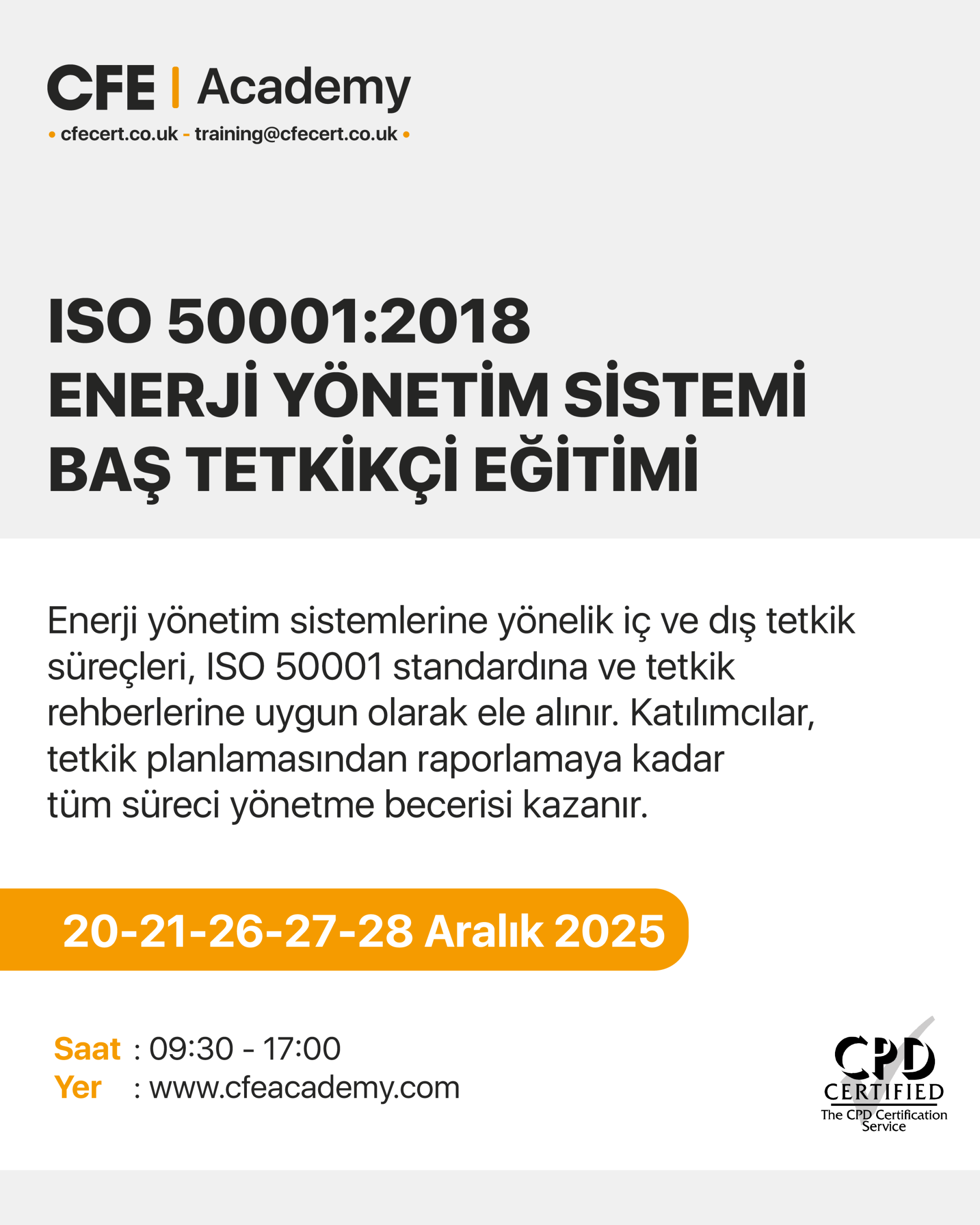 ISO 50001:2018 Enerji Yönetim Sistemi, Baş Tetkikçi Eğitimi