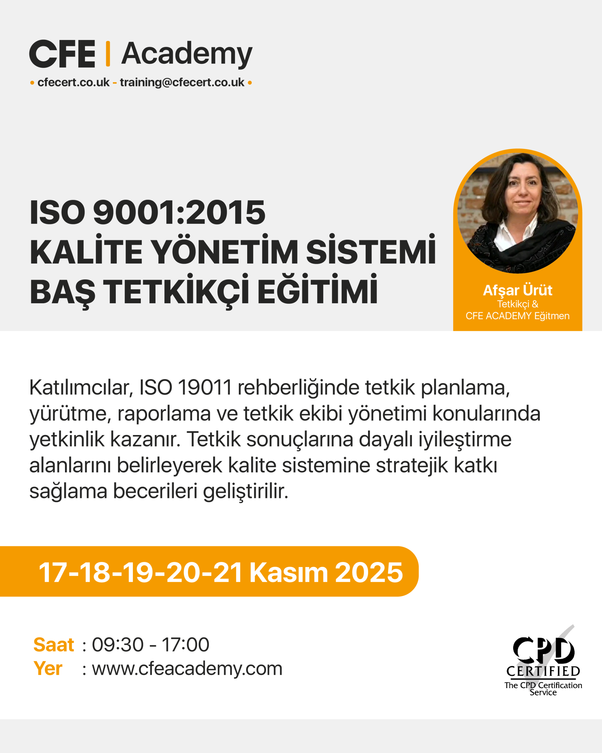 ISO 9001:2015 Kalite Yönetim Sistemi, Baş Tetkikçi Eğitimi